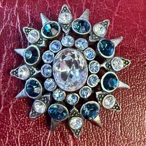 EXPRESS Rhinestone Statement Pin Brooch Vintage Jewelry Signed Exquisite Blue